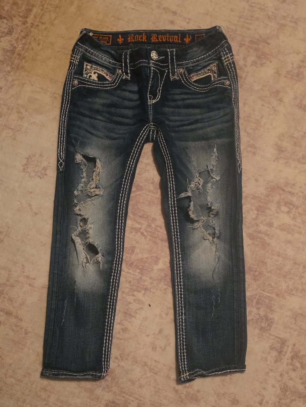 Rock Revival Dark Wash Distressed Skinny Jeans